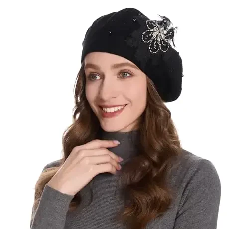 ZLYC Womens French Beret hat, Reversible Solid Color CasModazoneere Mosaic Warm Beret Cap for Girls - 3