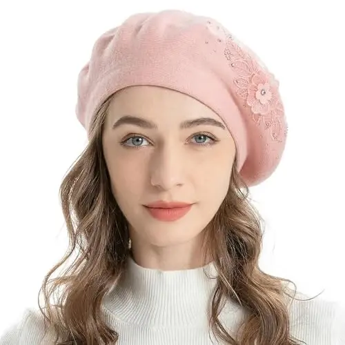 ZLYC Womens French Beret hat, Reversible Solid Color CasModazoneere Mosaic Warm Beret Cap for Girls 