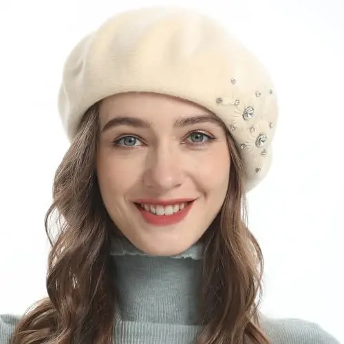 ZLYC Womens French Beret hat, Reversible Solid Color CasModazoneere Mosaic Warm Beret Cap for Girls 