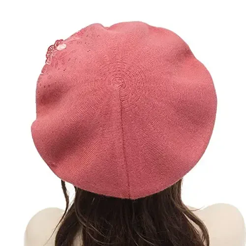 ZLYC Womens French Beret hat, Reversible Solid Color Mosaic Warm Beret Cap for Girls - 3