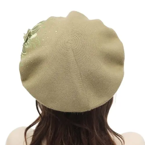 ZLYC Womens French Beret hat, Reversible Solid Color CasModazoneere Mosaic Warm Beret Cap for Girls - 5