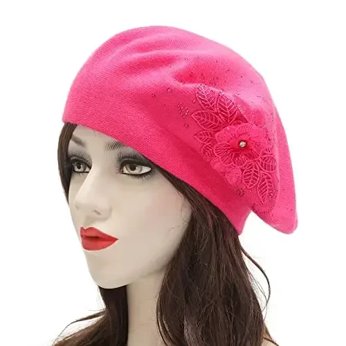 ZLYC Womens French Beret hat, Reversible Solid Color CasModazoneere Mosaic Warm Beret Cap for Girls - 2