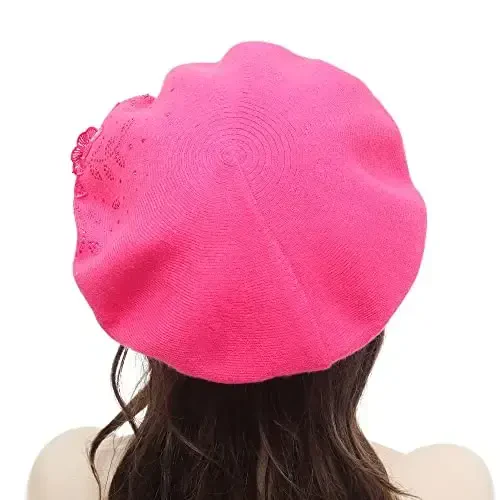 ZLYC Womens French Beret hat, Reversible Solid Color CasModazoneere Mosaic Warm Beret Cap for Girls - 3