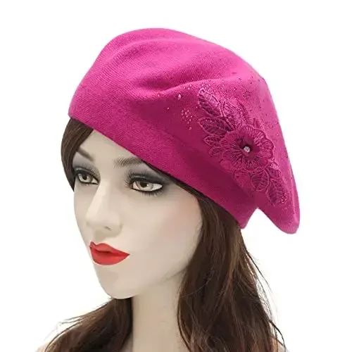 ZLYC Womens French Beret hat, Reversible Solid Color CasModazoneere Mosaic Warm Beret Cap for Girls - 2