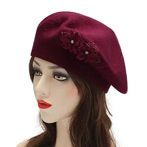 ZLYC Womens French Beret hat, Reversible Solid Color CasModazoneere Mosaic Warm Beret Cap for Girls - 2