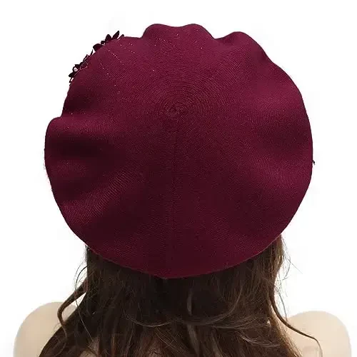 ZLYC Womens French Beret hat, Reversible Solid Color CasModazoneere Mosaic Warm Beret Cap for Girls - 3