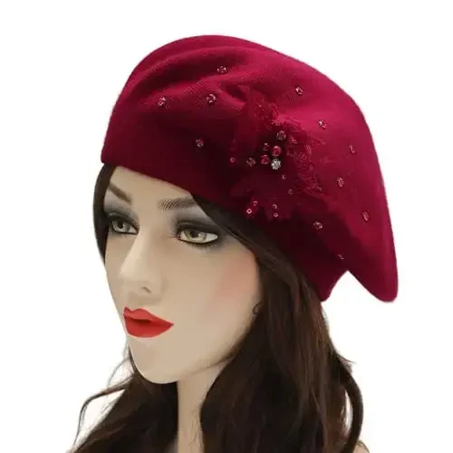 ZLYC Womens French Beret hat, Reversible Solid Color CasModazoneere Mosaic Warm Beret Cap for Girls - 2