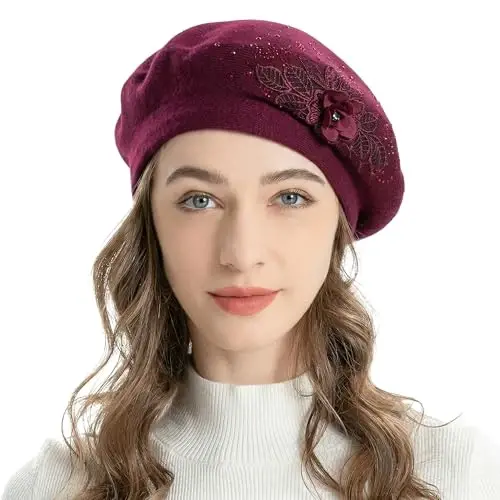 ZLYC Womens French Beret hat, Reversible Solid Color CasModazoneere Mosaic Warm Beret Cap for Girls 
