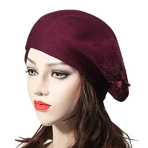ZLYC Womens French Beret hat, Reversible Solid Color CasModazoneere Mosaic Warm Beret Cap for Girls - 2