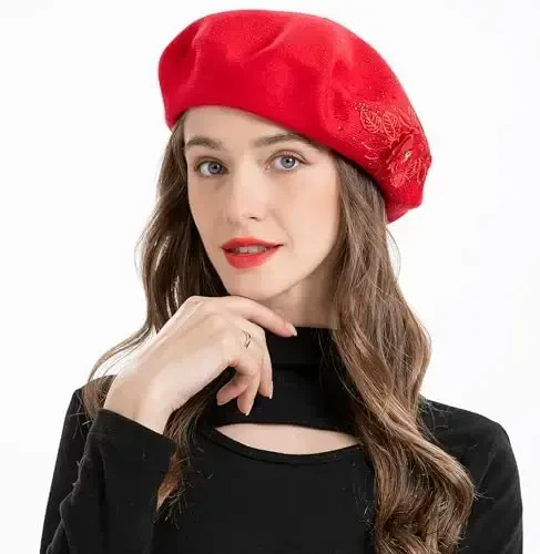 ZLYC Womens French Beret hat, Reversible Solid Color Mosaic Warm Beret Cap for Girls - 2