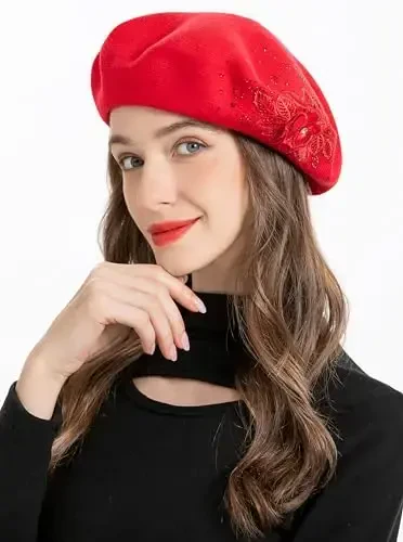 ZLYC Womens French Beret hat, Reversible Solid Color Mosaic Warm Beret Cap for Girls - 4