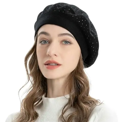 ZLYC Womens French Beret hat, Reversible Solid Color Mosaic Warm Beret Cap for Girls - 3