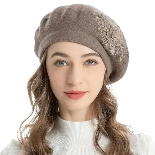 ZLYC Womens French Beret hat, Reversible Solid Color Mosaic Warm Beret Cap for Girls 