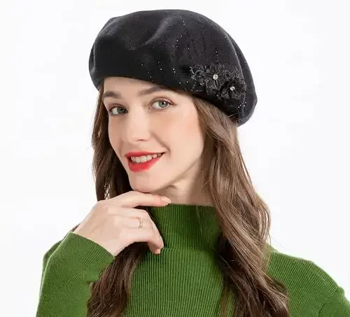 ZLYC Womens French Beret hat, Reversible Solid Color Mosaic Warm Beret Cap for Girls - 2