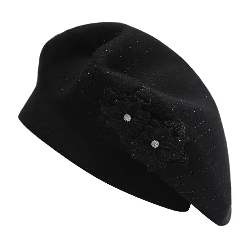 ZLYC Womens French Beret hat, Reversible Solid Color Mosaic Warm Beret Cap for Girls - 10