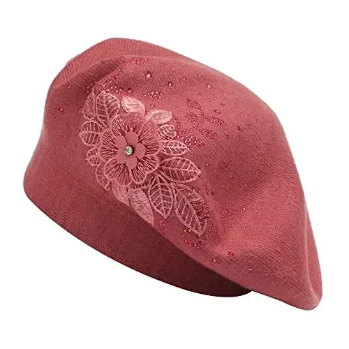 ZLYC Womens French Beret hat, Reversible Solid Color Mosaic Warm Beret Cap for Girls 