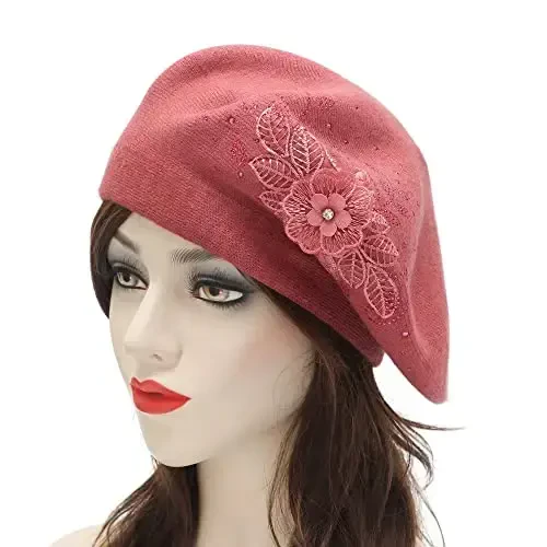 ZLYC Womens French Beret hat, Reversible Solid Color Mosaic Warm Beret Cap for Girls - ZLYC (1)