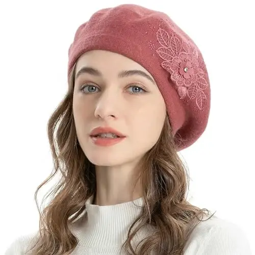 ZLYC Womens French Beret hat, Reversible Solid Color Mosaic Warm Beret Cap for Girls - 3