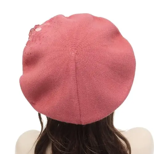 ZLYC Womens French Beret hat, Reversible Solid Color Mosaic Warm Beret Cap for Girls - 5