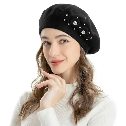 ZLYC Womens French Beret hat, Reversible Solid Color Mosaic Warm Beret Cap for Girls - 2