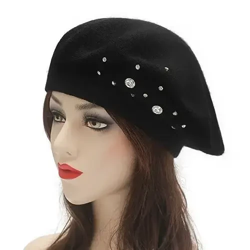 ZLYC Womens French Beret hat, Reversible Solid Color Mosaic Warm Beret Cap for Girls - 2