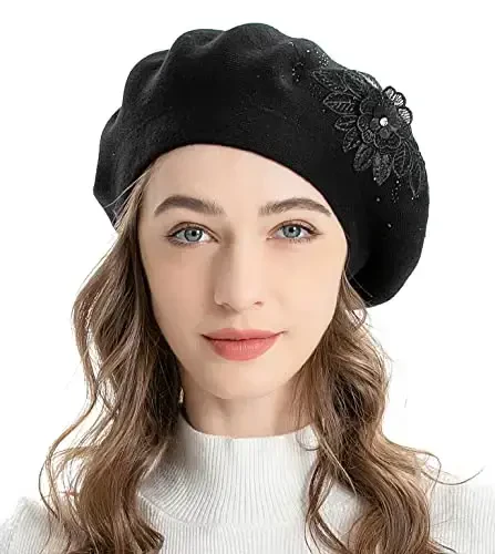 ZLYC Womens French Beret hat, Reversible Solid Color Mosaic Warm Beret Cap for Girls 