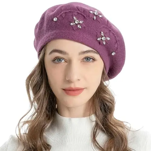 ZLYC Womens French Beret hat, Reversible Solid Color Mosaic Warm Beret Cap for Girls 