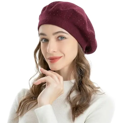 ZLYC Womens French Beret hat, Reversible Solid Color Mosaic Warm Beret Cap for Girls - 2