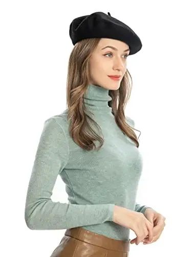 ZLYC Wool French Beret Hat Solid Color Beret Cap for Women Girls - 9