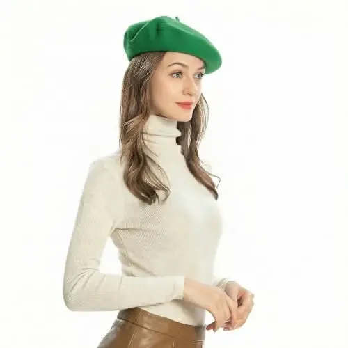 ZLYC Wool French Beret Hat Solid Color Beret Cap for Women Girls - 3