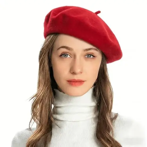 ZLYC Wool French Beret Hat Solid Color Beret Cap for Women Girls 