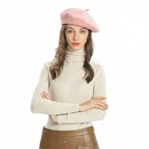 ZLYC Wool French Beret Hat Solid Color Beret Cap for Women Girls - 2