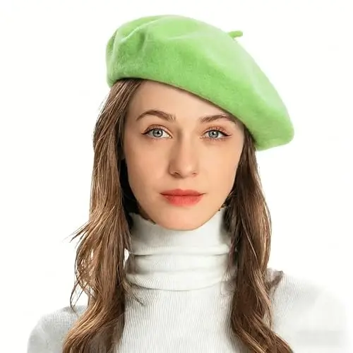 ZLYC Wool French Beret Hat Solid Color Beret Cap for Women Girls - 1