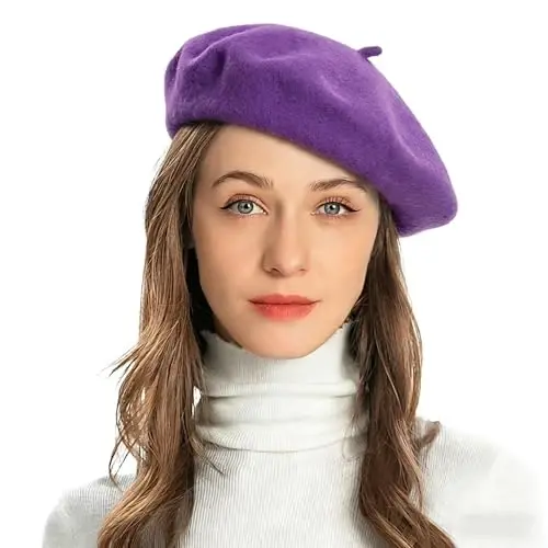 ZLYC Wool French Beret Hat Solid Color Beret Cap for Women Girls 