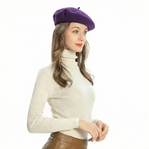 ZLYC Wool French Beret Hat Solid Color Beret Cap for Women Girls - 3