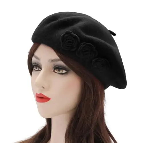ZLYC Wool French Beret Hat Solid Color Classic Artist Cap for Women | soft warm,Parisian café daily styling, office blazer workwear, city travel photo shoot,festival vintage party artist costume - 2