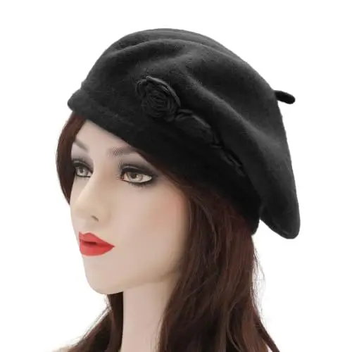 ZLYC Wool French Beret Hat Solid Color Classic Artist Cap for Women | soft warm,Parisian café daily styling, office blazer workwear, city travel photo shoot,festival vintage party artist costume - 3