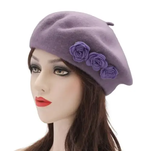 ZLYC Wool French Beret Hat Solid Color Classic Artist Cap for Women | soft warm,Parisian café daily styling, office blazer workwear, city travel photo shoot,festival vintage party artist costume - 2