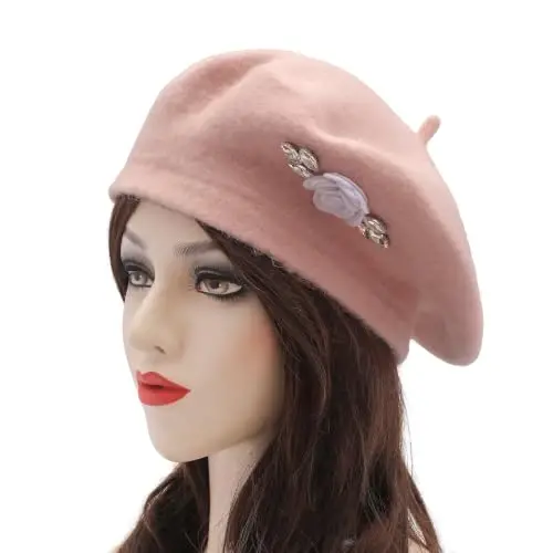 ZLYC Wool French Beret Hat Solid Color Classic Artist Cap for Women | soft warm,Parisian café daily styling, office blazer workwear, city travel photo shoot,festival vintage party artist costume - 2