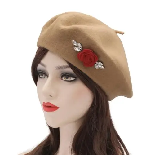 ZLYC Wool French Beret Hat Solid Color Classic Artist Cap for Women | soft warm,Parisian café daily styling, office blazer workwear, city travel photo shoot,festival vintage party artist costume - 3