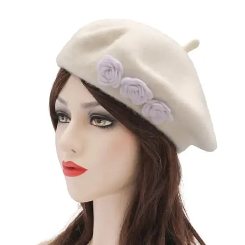 ZLYC Wool French Beret Hat Solid Color Classic Artist Cap for Women | soft warm,Parisian café daily styling, office blazer workwear, city travel photo shoot,festival vintage party artist costume - 3