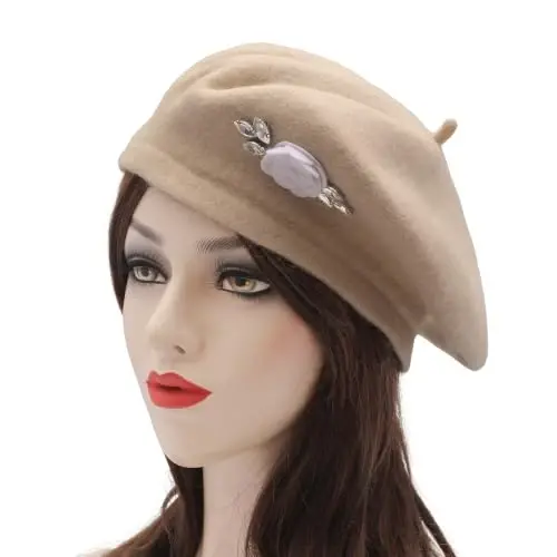ZLYC Wool French Beret Hat Solid Color Classic Artist Cap for Women | soft warm,Parisian café daily styling, office blazer workwear, city travel photo shoot,festival vintage party artist costume - ZLYC (1)