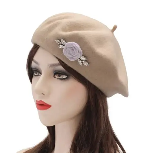 ZLYC Wool French Beret Hat Solid Color Classic Artist Cap for Women | soft warm,Parisian café daily styling, office blazer workwear, city travel photo shoot,festival vintage party artist costume - 3