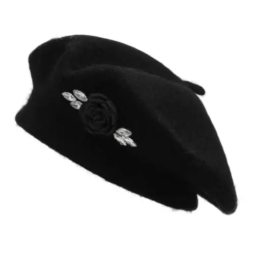 ZLYC Wool French Beret Hat Solid Color Classic Artist Cap for Women | soft warm,Parisian café daily styling, office blazer workwear, city travel photo shoot,festival vintage party artist costume - 1