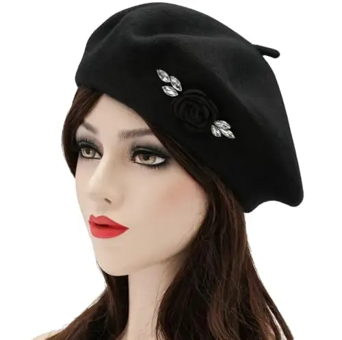 ZLYC Wool French Beret Hat Solid Color Classic Artist Cap for Women | soft warm,Parisian café daily styling, office blazer workwear, city travel photo shoot,festival vintage party artist costume - ZLYC (1)