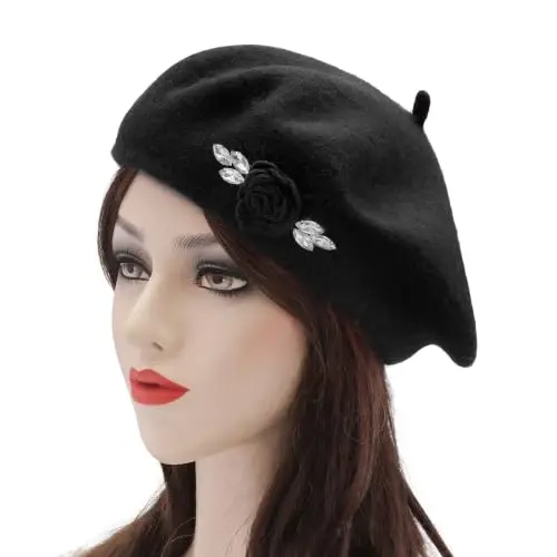 ZLYC Wool French Beret Hat Solid Color Classic Artist Cap for Women | soft warm,Parisian café daily styling, office blazer workwear, city travel photo shoot,festival vintage party artist costume - 3