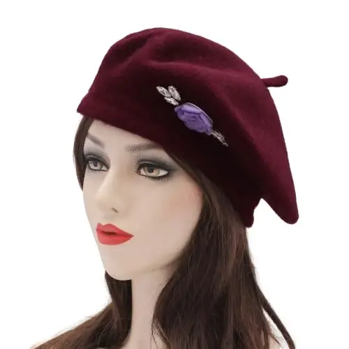ZLYC Wool French Beret Hat Solid Color Classic Artist Cap for Women | soft warm,Parisian café daily styling, office blazer workwear, city travel photo shoot,festival vintage party artist costume - ZLYC (1)