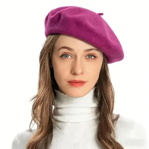 ZLYC Wool French Beret Hat Solid Color Beret Cap for Women Girls 