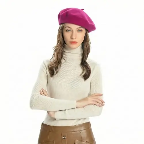 ZLYC Wool French Beret Hat Solid Color Beret Cap for Women Girls - 2
