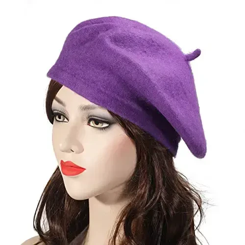 ZLYC Wool French Beret Hat Solid Color Beret Cap for Women Girls - 2